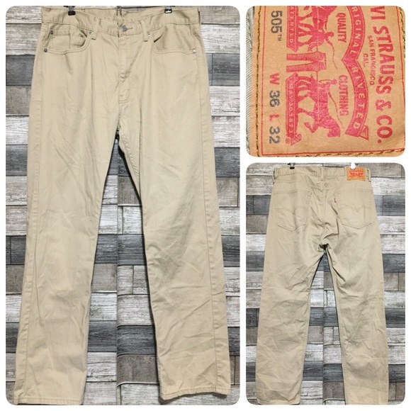 Levi’s 505 Regular Straight Chino Pants Men’s 36x32 Beige Tan 100% Cotton - Picture 1 of 10